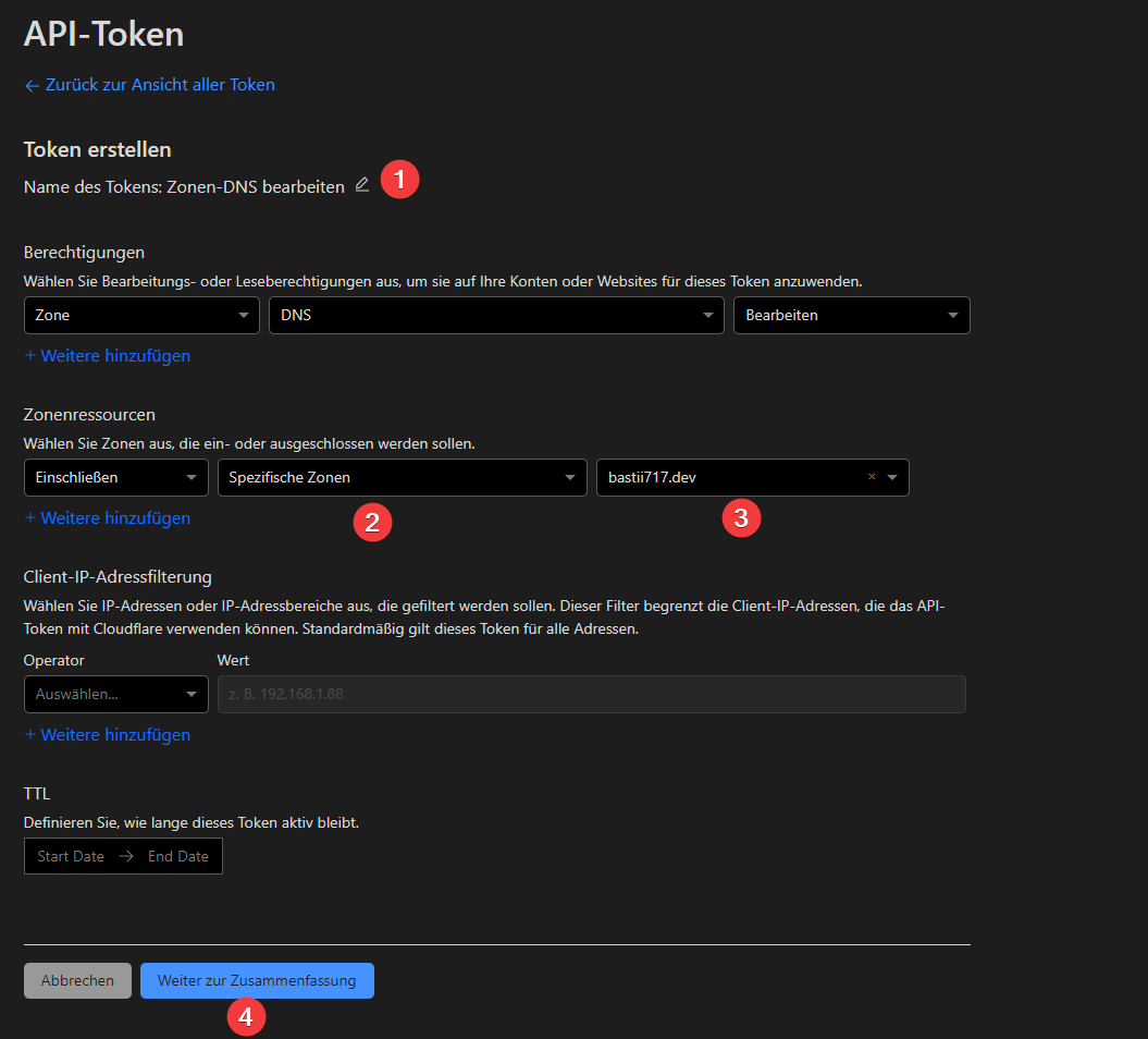 Auswahl der Berechtigungen