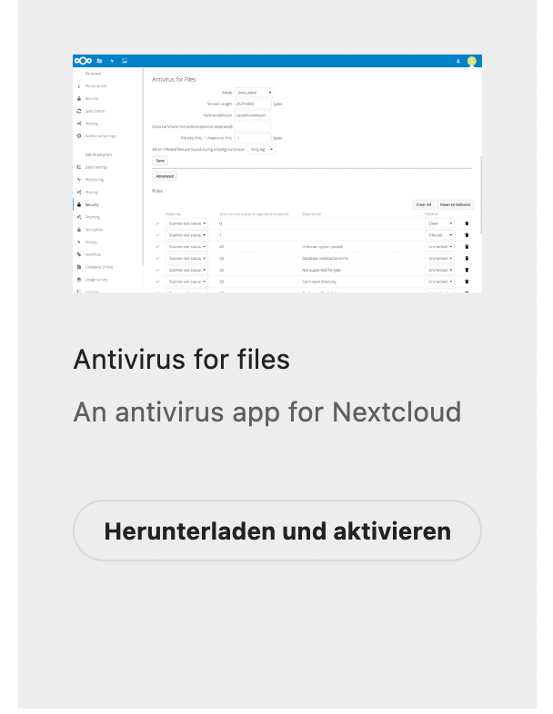 ClamAV iM Nextcloud Store